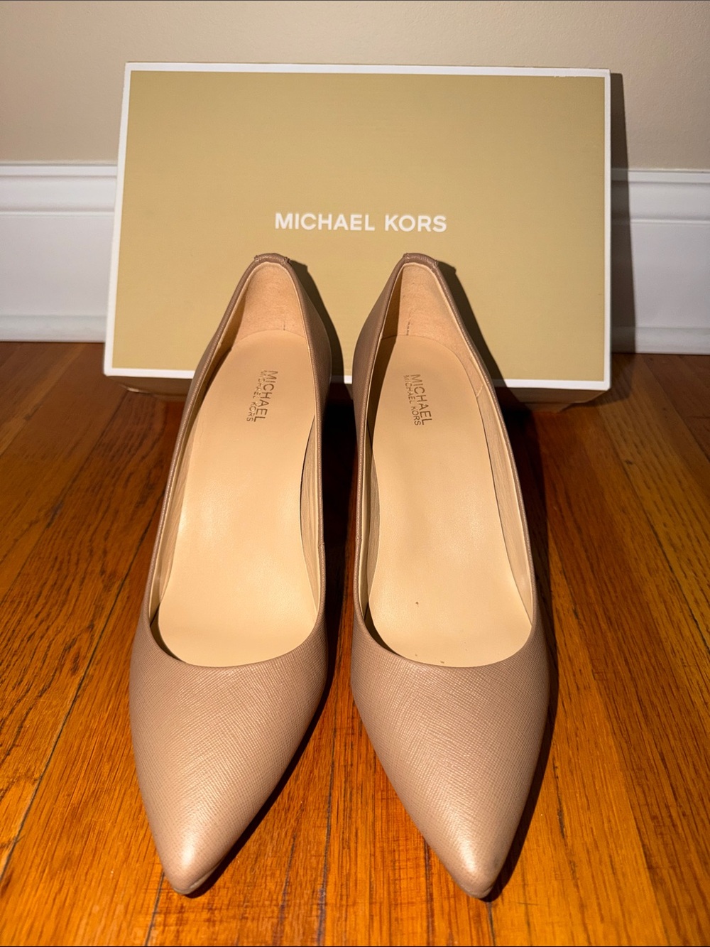 Michael Kors Taupe Pointed-Toe Leather Pumps